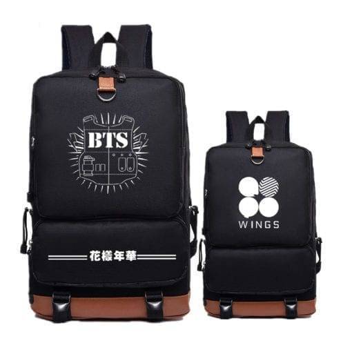 BTS Canvas Wings Backpack Backpack BTS Wings Merch BulletProof Vest Classic logo cb5feb1b7314637725a2e7: Black / Brown|Black / White / Brown