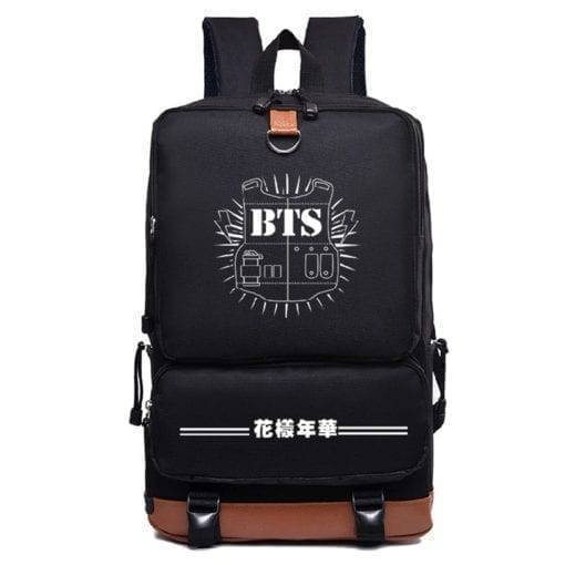 BTS Canvas Wings Backpack Backpack BTS Wings Merch BulletProof Vest Classic logo cb5feb1b7314637725a2e7: Black / Brown|Black / White / Brown