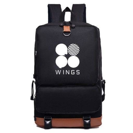 BTS Canvas Wings Backpack Backpack BTS Wings Merch BulletProof Vest Classic logo cb5feb1b7314637725a2e7: Black / Brown|Black / White / Brown