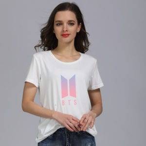 BTS Gradient Logo T-Shirt New Logo T-Shirts cb5feb1b7314637725a2e7: black|white|Black / Pink / Blue|Black / White|White / Pink 