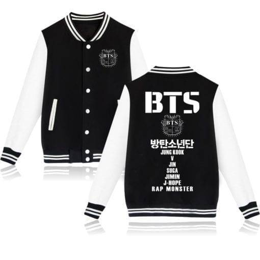 BTS Baseball Jacket Classic logo Hoddies & Jackets cb5feb1b7314637725a2e7: black|gray|Black / White|Gray / Black|Navy|Navy / White|Pink|Pink / Black