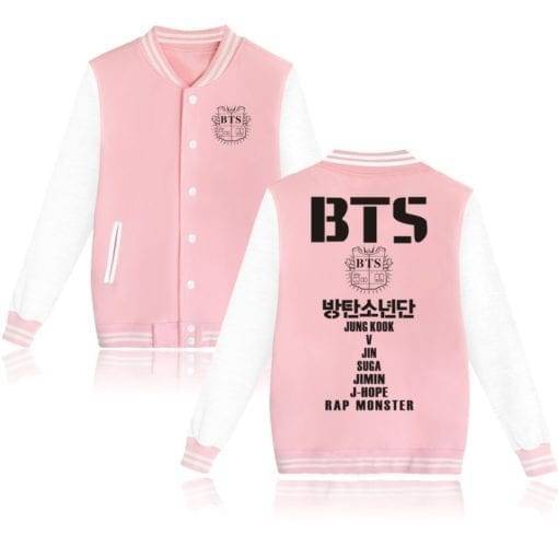 BTS Baseball Jacket Classic logo Hoddies & Jackets cb5feb1b7314637725a2e7: black|gray|Black / White|Gray / Black|Navy|Navy / White|Pink|Pink / Black