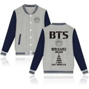 BTS Baseball Jacket Classic logo Hoddies & Jackets cb5feb1b7314637725a2e7: black|gray|Black / White|Gray / Black|Navy|Navy / White|Pink|Pink / Black 