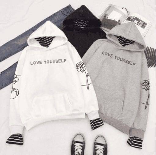 BTS Love Yourself Classic Hoodie Hoddies & Jackets Love Yourself 'Her' cb5feb1b7314637725a2e7: black|gray|white|black|gray|white