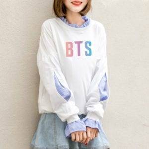 BTS Letters Printed Splicing Sweatshirt Sweatshirts  