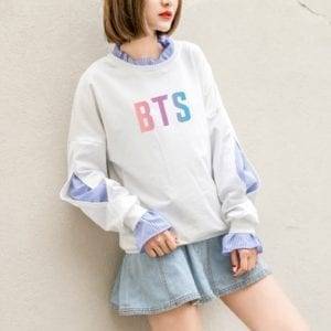 BTS Letters Printed Splicing Sweatshirt Sweatshirts  