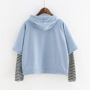 Morning Selfie Striped Sleeve Hoodie Hoddies & Jackets cb5feb1b7314637725a2e7: white|Blue 