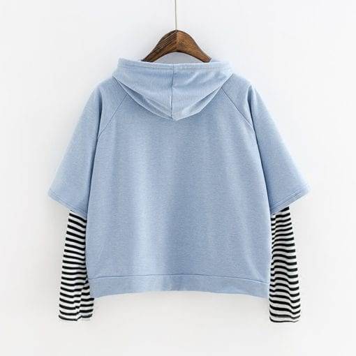 Morning Selfie Striped Sleeve Hoodie Hoddies & Jackets cb5feb1b7314637725a2e7: white|Blue