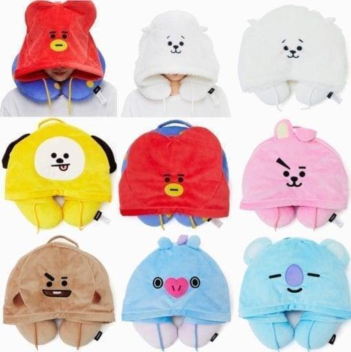 BT21 Hooded U-shaped Plush Neck Pillows Cushion Accessories BT21 Cushions Plush Merch cb5feb1b7314637725a2e7: J-HOPE MANG HORSE|JIMIN CHIMMY DOG|JIN RJ SHEEP|JUNGKOOK COOKY|RM KOYA KOALA|SUGA SHOOKY|V TATA HEART