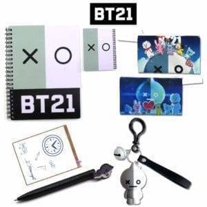 BT21 Notebook+Pencil Case+Ballpoint Pen+Keychain Pendant School Gift Set BT21 Notebook Stationery Brand Name: ohcomics 