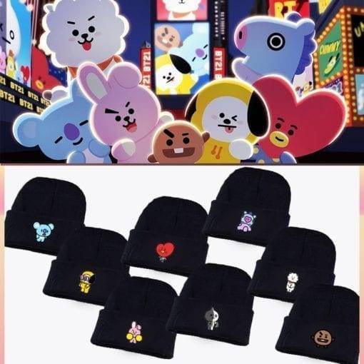 BTS BT21 Beanie Hip Hop Cute Knitted Cap Caps cb5feb1b7314637725a2e7: CHIMMY|COOKY|KOYA|MANG|RJ|SHOOKY|TATA|VAN