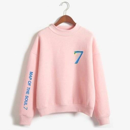 BTS MAP OF THE SOUL 7 Long Sleeve Turtleneck Sweatshirt BTS MAP OF THE SOUL 7 Sweatshirts Color: Black F|Black G|Grey F|Grey G|Navy F|Navy G|Pink F|Pink G|White F|White G