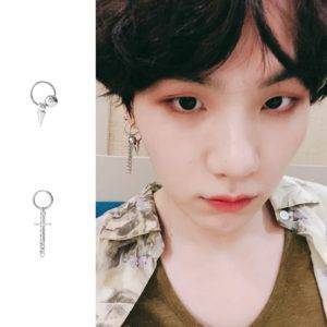 Bangtan Boys SUGA Long Earrings Accessories Bangtan Fashion Earring Metal Color: 1 Chain Ear clip|1 Chain Earrings|2 Conical Ear clip|2 Conical Earrings|3 Ball Bead Ear Clip|3 Ball bead earrings|4 Cross Ear clip|4 Cross Earring 