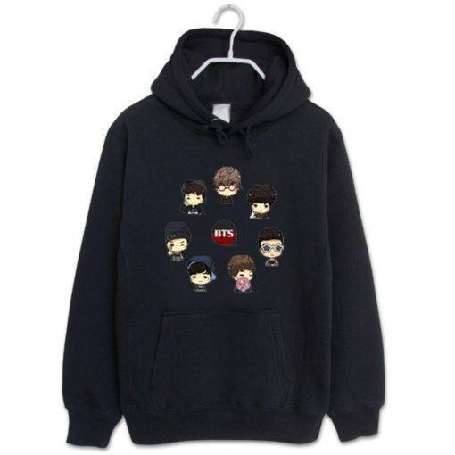 BTS Boys Cartoon Hip Hop Hoodie Hoddies & Jackets Color: Black