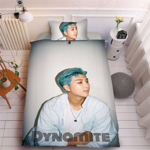 BTS Dynamite Three-piece Digital Printed 3D Bed Sheet Duvet Cover-Fans Collection BTS Dynamite Merch For Bedroom Color: SUGA|RAP MONSTER|JUNG KOOK|JIMIN|V|JIN|J-HOPE