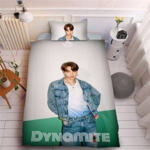 BTS Dynamite Three-piece Digital Printed 3D Bed Sheet Duvet Cover-Fans Collection BTS Dynamite Merch For Bedroom Color: SUGA|RAP MONSTER|JUNG KOOK|JIMIN|V|JIN|J-HOPE 