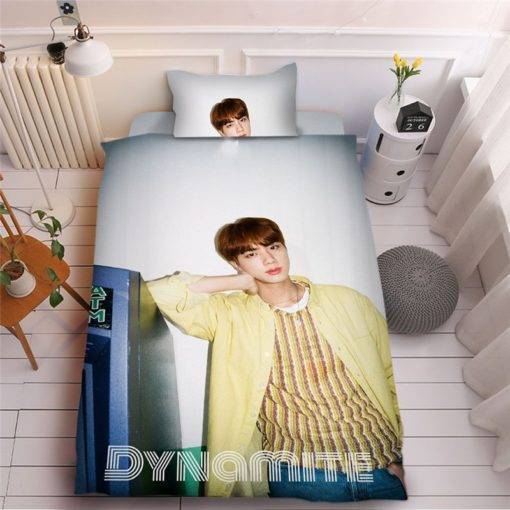 BTS Dynamite Three-piece Digital Printed 3D Bed Sheet Duvet Cover-Fans Collection BTS Dynamite Merch For Bedroom Color: SUGA|RAP MONSTER|JUNG KOOK|JIMIN|V|JIN|J-HOPE