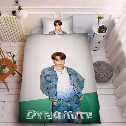 BTS Dynamite Three-piece Digital Printed 3D Bed Sheet Duvet Cover-Fans Collection BTS Dynamite Merch For Bedroom Color: SUGA|RAP MONSTER|JUNG KOOK|JIMIN|V|JIN|J-HOPE