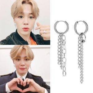 방탄소년단 JIMIN Long Chain Earrings Bangtan Fashion Earring Metal Color: 1 Piece A|1 Piece B|1 Pc A and 1 Pc B 