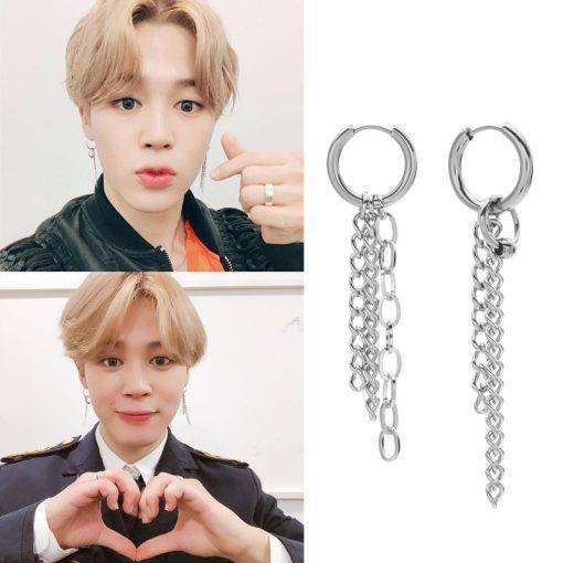 방탄소년단 JIMIN Long Chain Earrings Bangtan Fashion Earring Metal Color: 1 Piece A|1 Piece B|1 Pc A and 1 Pc B